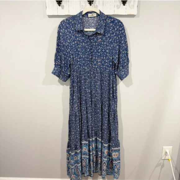 Natural Life Rebecca Midi Dress Blue Boho Cottagecore Style | Size M - Picture 2 of 7